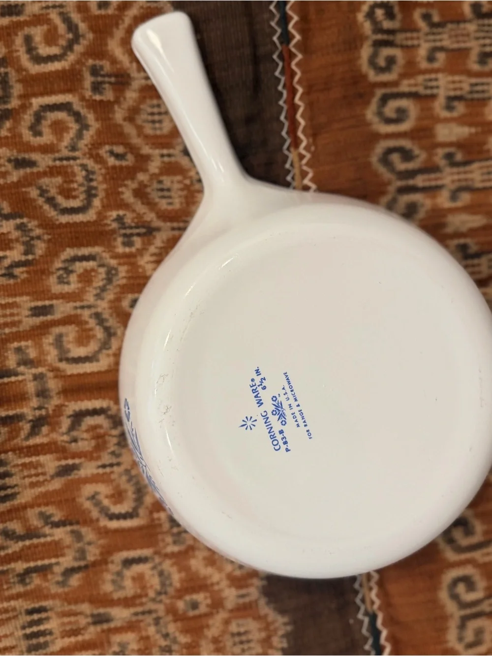 Corningware White Skillet with Blue Floral Cornflower Pattern and handle Vintage